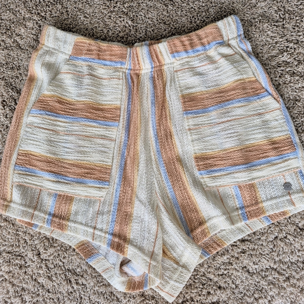 Roxy High Waist Shorts - Cream, Blue, and Tan